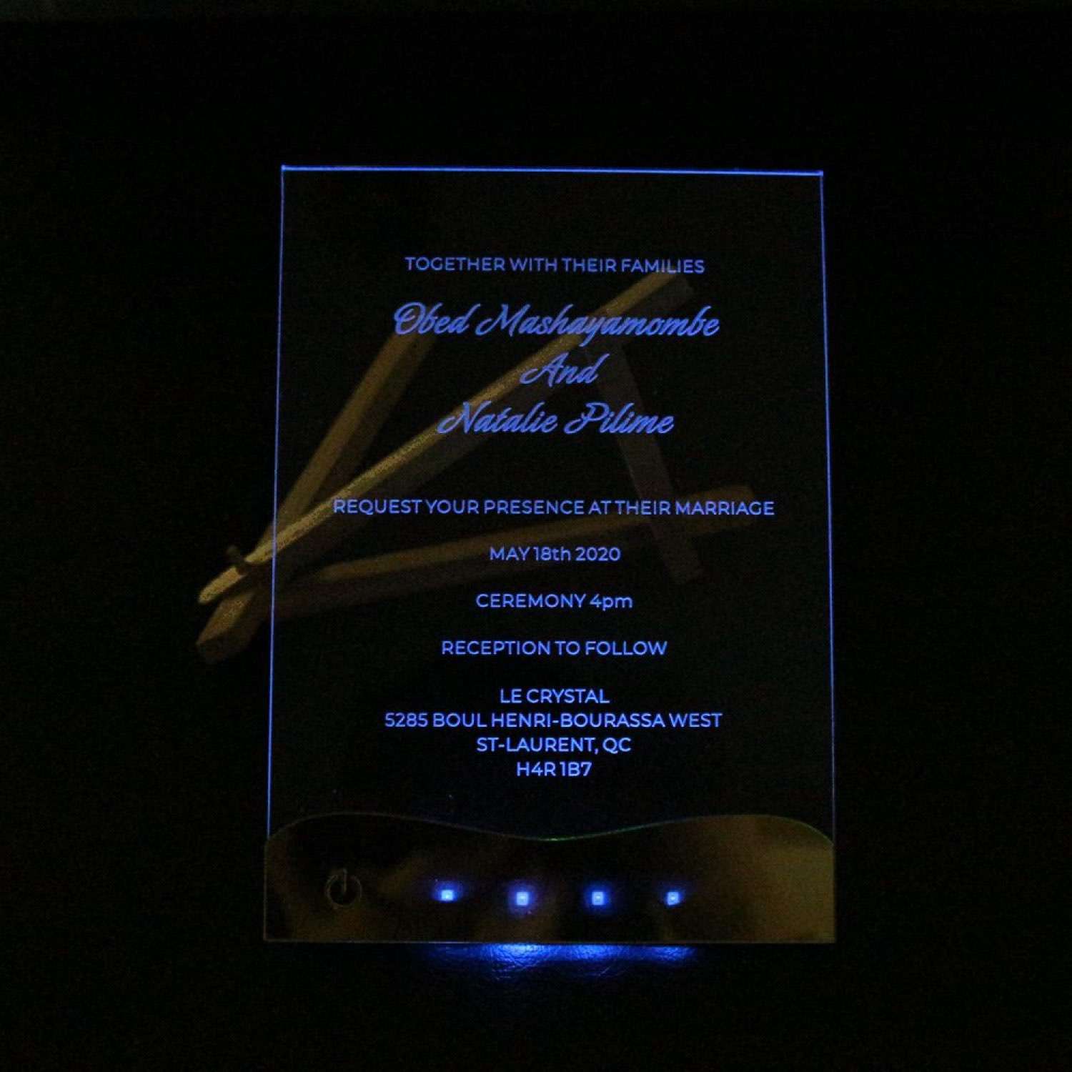 LED Acrylic Invitation Card Engraved Text Personalized Custom